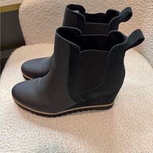 Toms Black Wedge Ankle Boot- Size 9